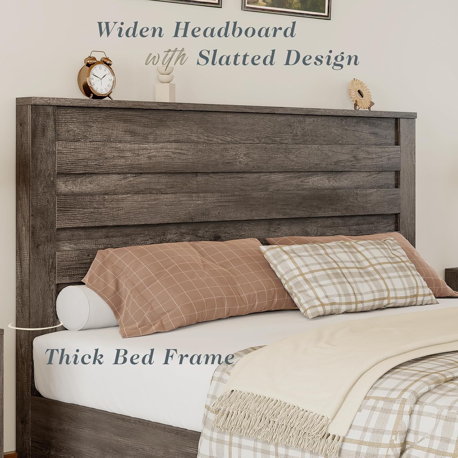 Albott Full Size Farmhouse Bed Frame with 49' Headboard, Platform Bed Frame with Wood Slats Support/No Box Spring Needed/Easy Assembly, Rustic Grey