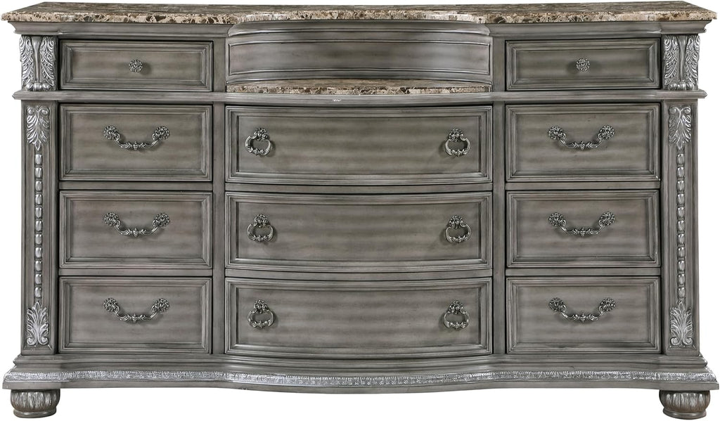 Traditional Style 5-Piece Queen Size Formal Bed Set Gray Finish Carving Wood Luxury Bedroom Furniture