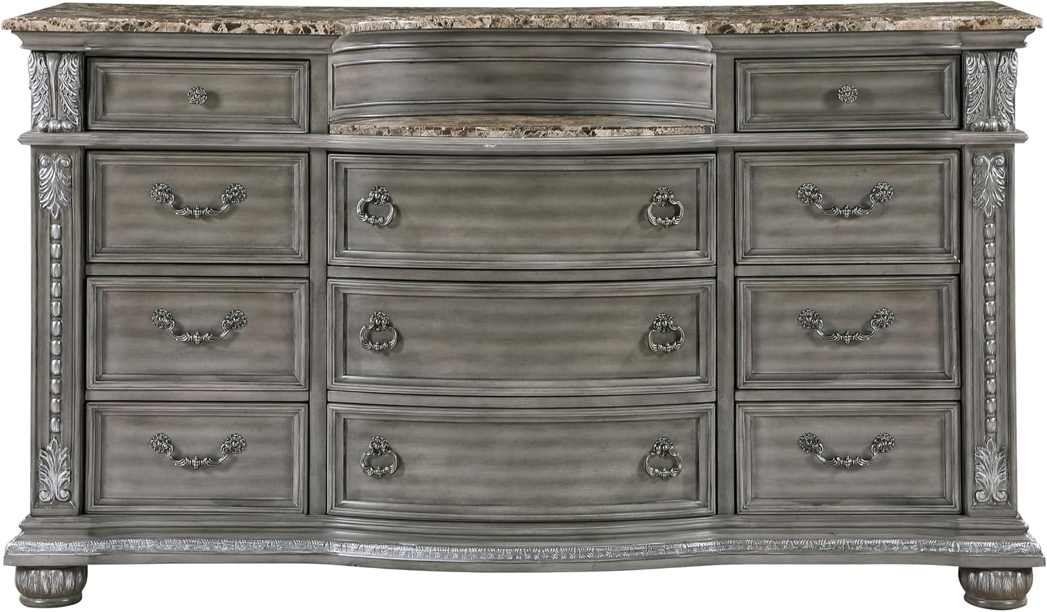 Traditional Style 5-Piece Queen Size Formal Bed Set Gray Finish Carving Wood Luxury Bedroom Furniture