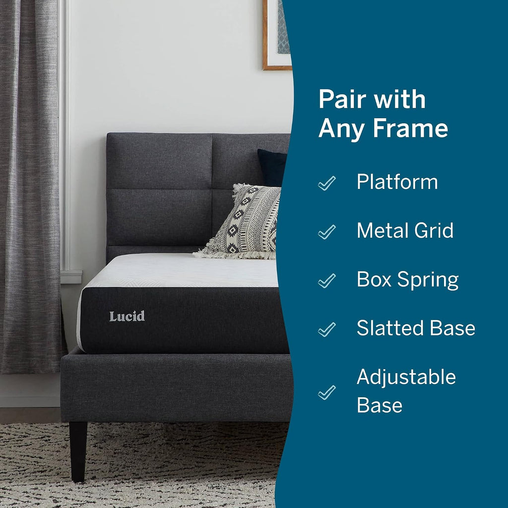 Lucid 8 Inch Memory Foam Mattress - Medium Firm Feel - Infused with Refreshing Bamboo Charcoal and Cooling Gel - Bed in a Box - Temperature Regulating - Pressure Relief - Breathable - King Size