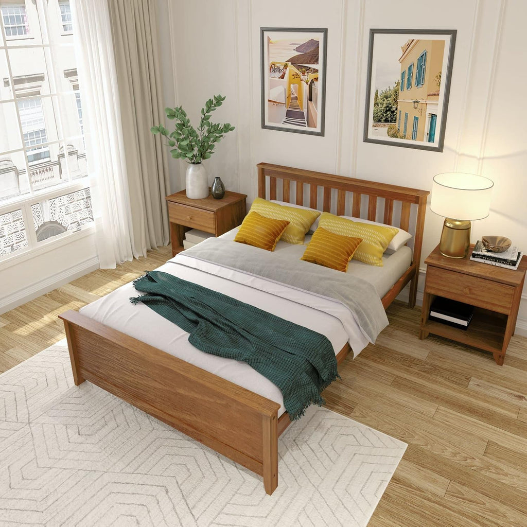 Plank+Beam Solid Wood Full Bed Frame, Platform Bed with Headboard, Pecan