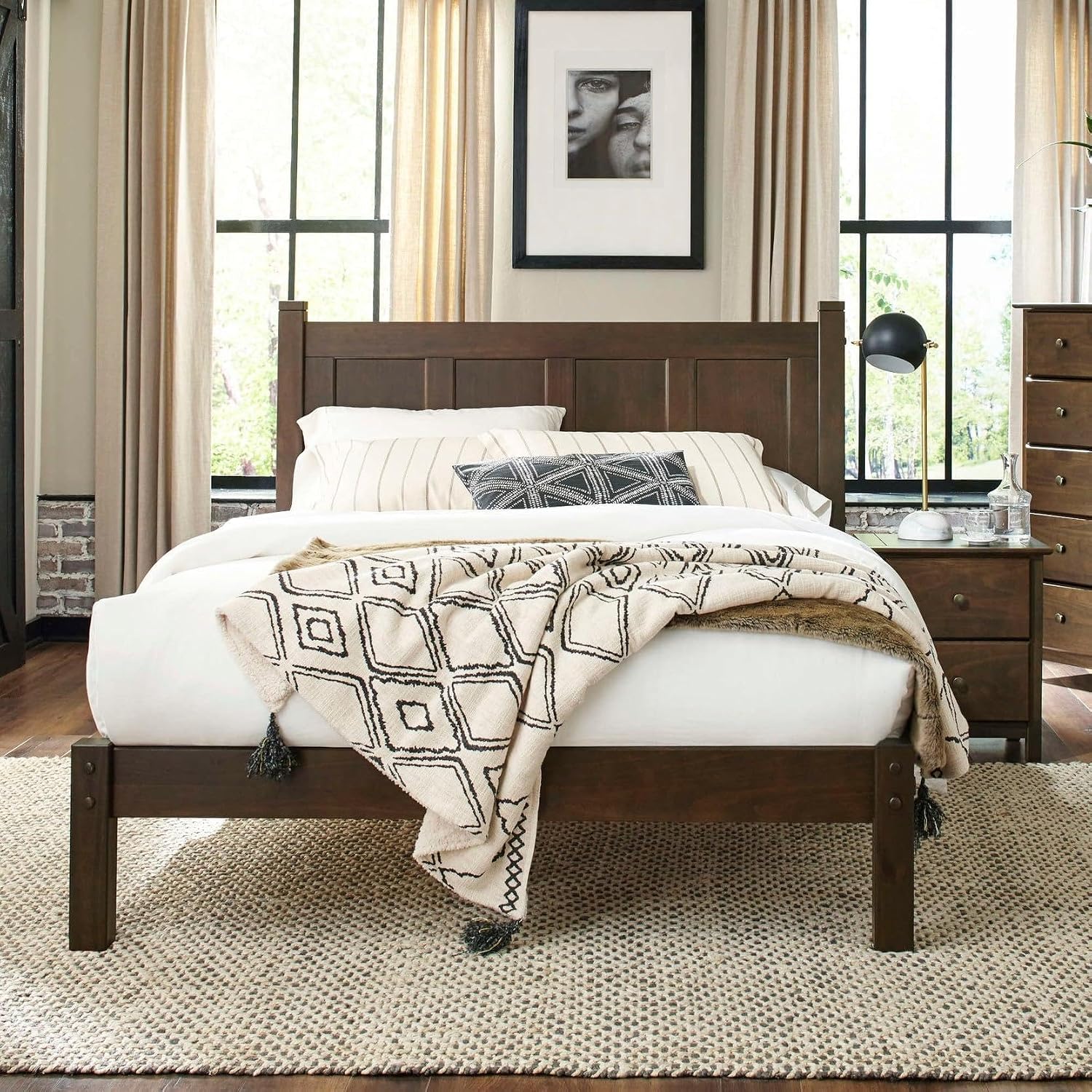 Grain Wood Furniture Shaker Solid Wood Panel Platform Bed, King Size, Expresso