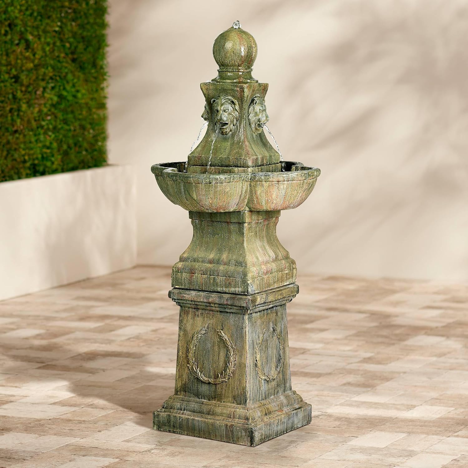 Royal Lion 54' High Large Italian Outdoor Decor Faux Stone Floor Fountain Standing Pedestal Tall Bubbler Water Feature for Outside Garden Patio Yard Backyard Porch Deck Relaxation - John Timberland