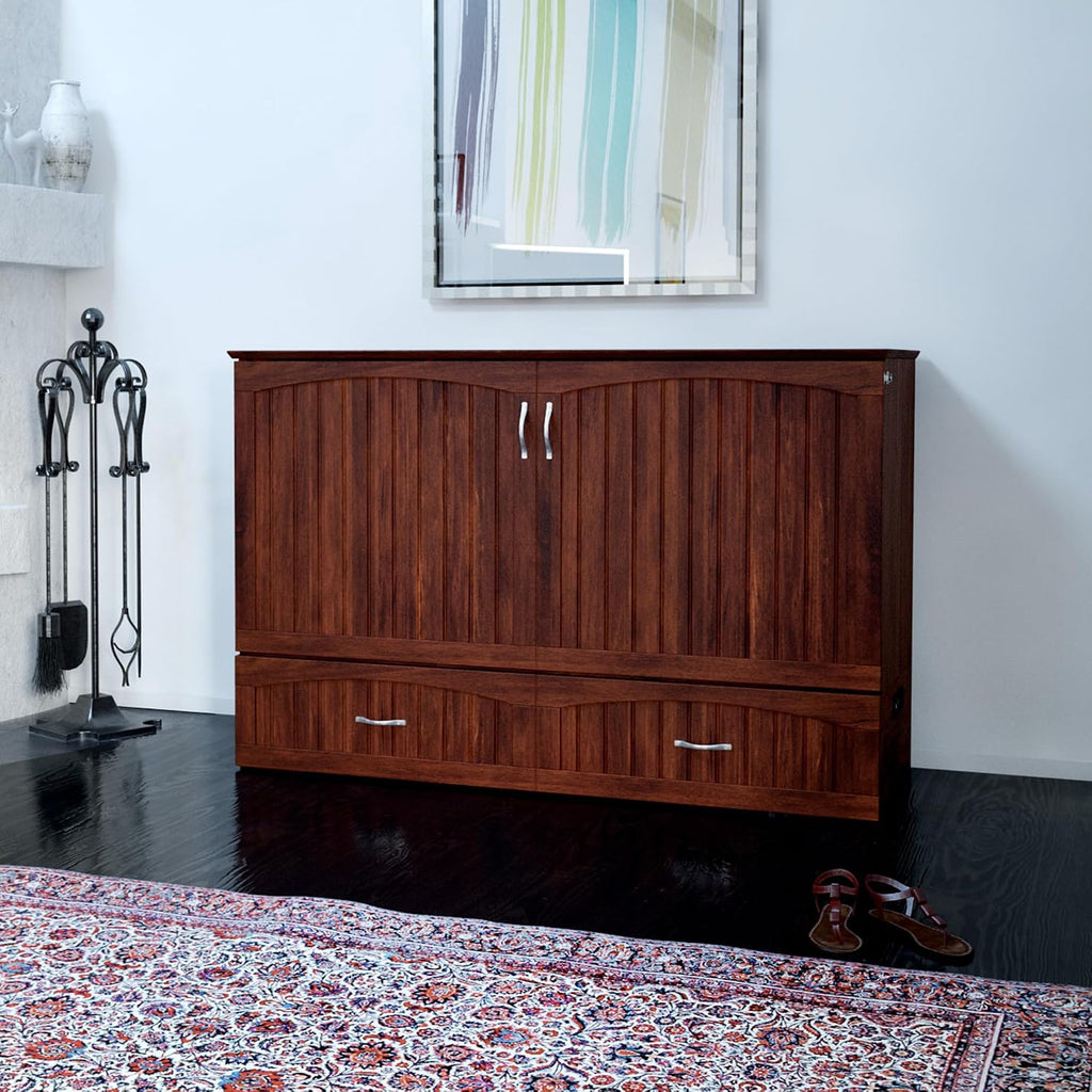 AFI, Southampton Murphy Bed Chest Queen with 6' Mattress, Storage Drawer & Built-in USB Charger, Walnut