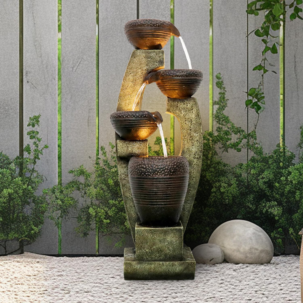 40' H Modern Outdoor Fountain - 4 Crocks Outdoor Garden Fountains with Contemporary Design for Garden, Patio, Deck, Porch, Backyard and Home Art Decor