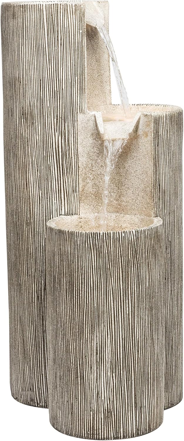 Alpine Corporation GIL1482 41' Outdoor 3-Tiered Weathered Stone Water Fountain with Natural Stone Look - Garden Water Feature for Patio, Lawn & Yard Decoration, Gray