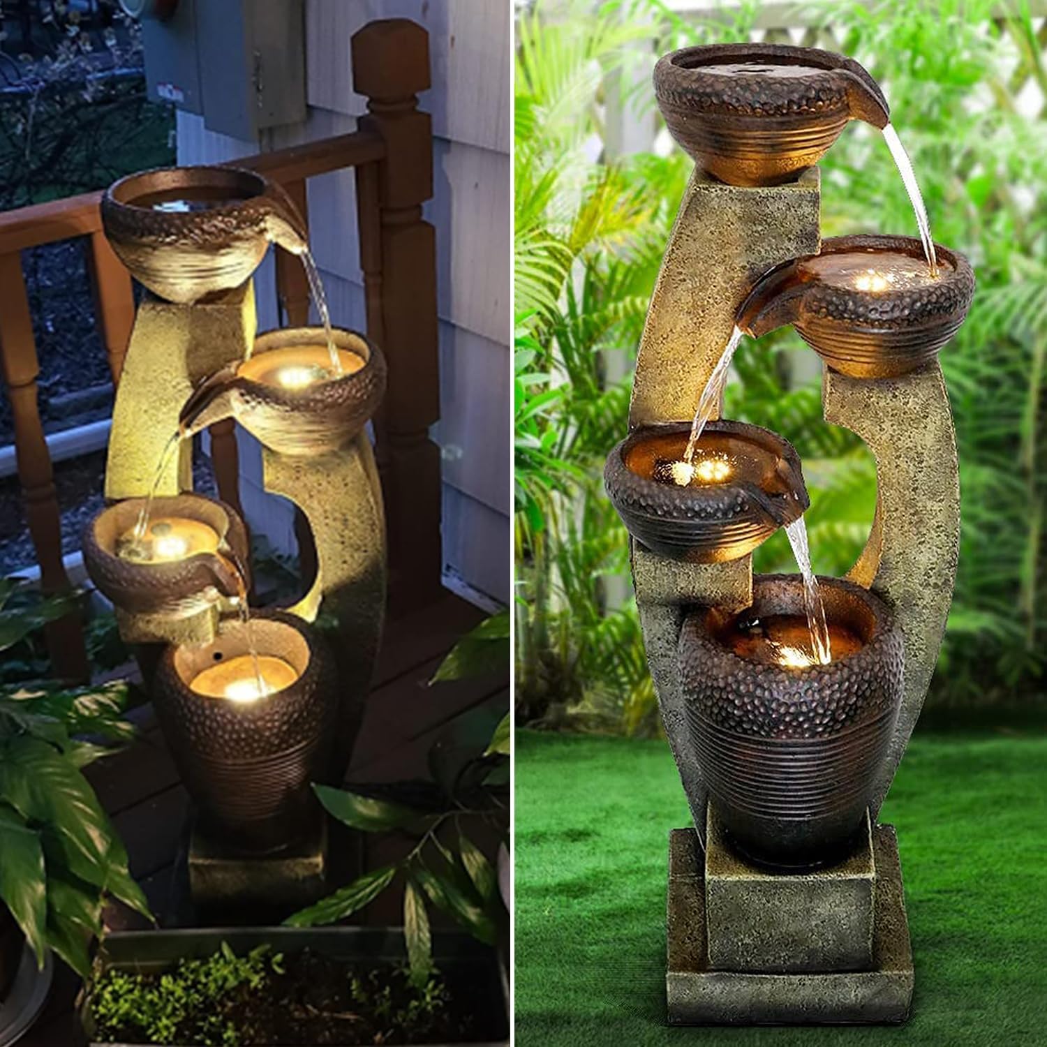 40' H Modern Outdoor Fountain - 4 Crocks Outdoor Garden Fountains with Contemporary Design for Garden, Patio, Deck, Porch, Backyard and Home Art Decor