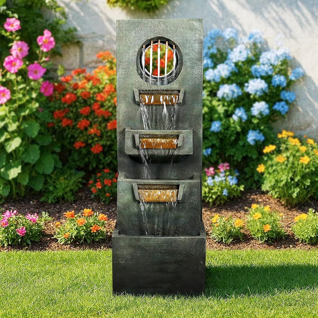 Naturefalls 39.3' H Modern Outdoor Fountain - 4-Tiered Outdoor Garden Fountains with Contemporary Design&LED Light for Garden, Patio, Deck, Porch, Backyard and Home Art Decor