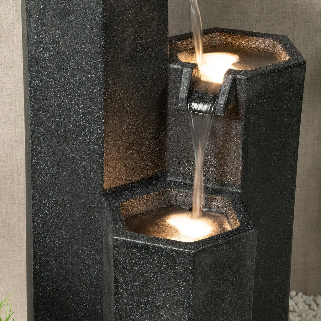 27.95'' H 3-Tiers Cascading Outdoor Water Fountain Made with Eco-Friendly Recyclable Materials, Polyethylene Waterfall Fountain, Outdoor Decor with LED Lights for Patio, Backyard
