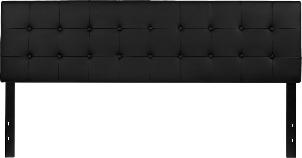 Flash Furniture Lennox Adjustable Height Button Tufted and Box Stitch Upholstered King Size Headboard in Black Vinyl