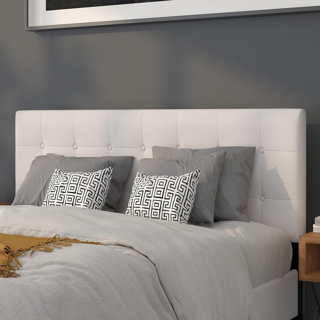 Flash Furniture Lennox Tufted Upholstered Queen Size Headboard in White Vinyl