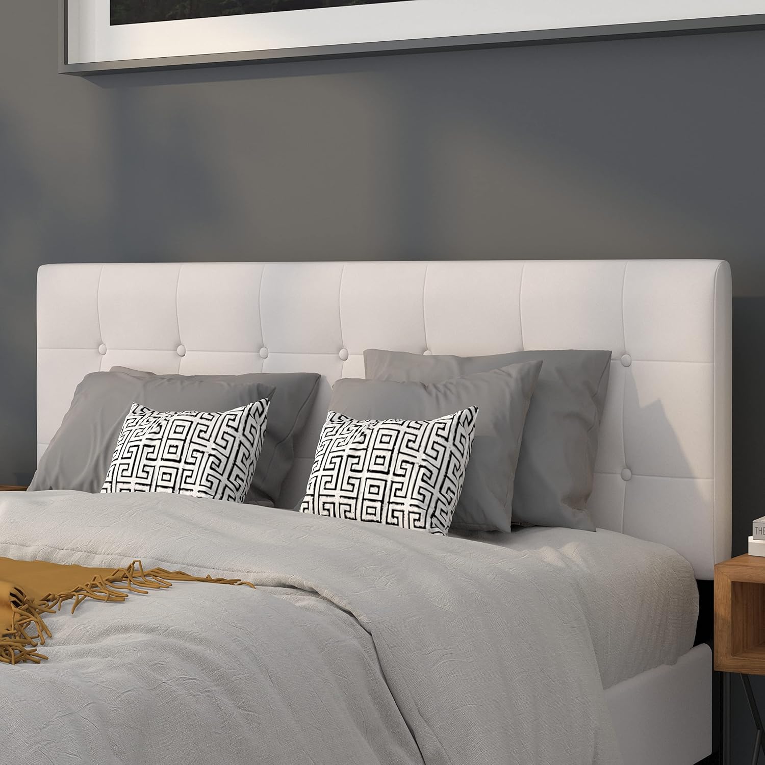Flash Furniture Lennox Tufted Upholstered Queen Size Headboard in White Vinyl