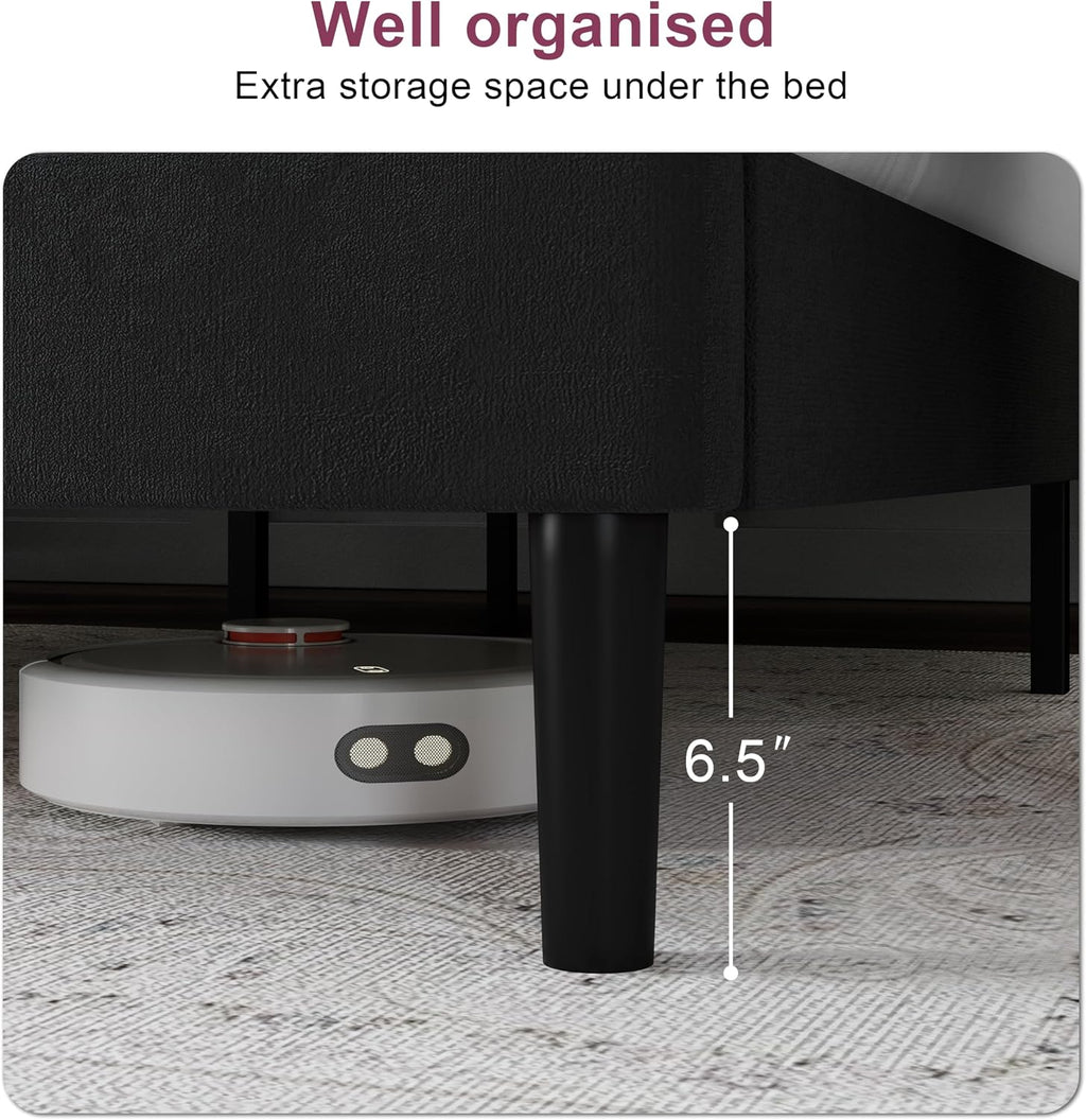 Full Size Bed Frame with Headboard, Velvet Upholstered Platform Bed Frame, Sturdy Slatted Support for Springless Mattresses, Silent Operation, Easy to Assemble, Black