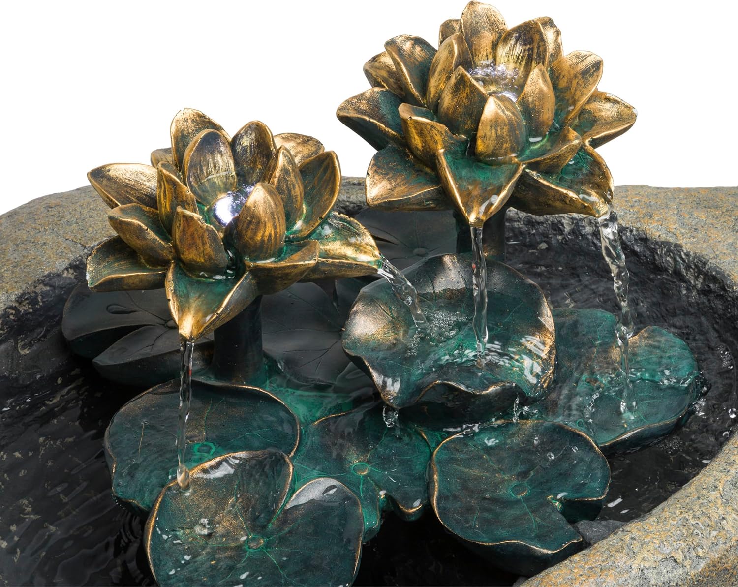 Alpine Corporation USA1393 Outdoor Floor Vintage Pedestal Lotus Rock Water Fountain, Soothing Pedestal Waterfall, 30', Brown