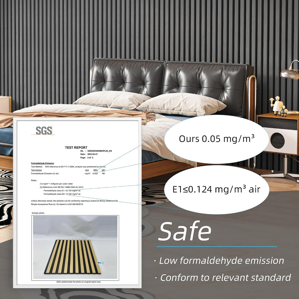 Art3d 2 Pack 94.5 x 24 inch Wood Slat Acoustic Panels for Wall & Ceiling - 31 sq.ft 3D Fluted Sound Absorbing Panel with Wood Finish, Matte Black