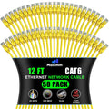Maximm Cat 6 Ethernet Cable - 12 ft (50-Pack) - High-Speed LAN, Internet, Patch, and Network Cable - UTP, 10Gbps, 550MHz Ethernet Cord - Yellow