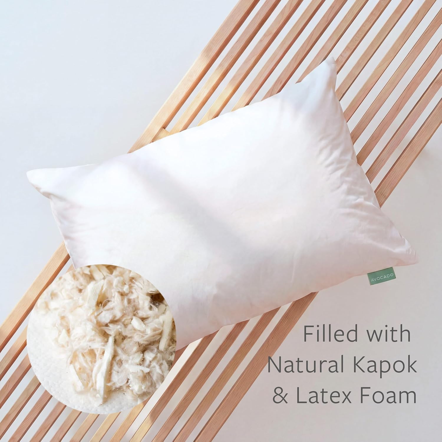 Avocado Organic Cotton Pillow — GOLS Certified, Adjustable Loft, Medium Firm for Back, Side & Stomach Sleepers, Queen