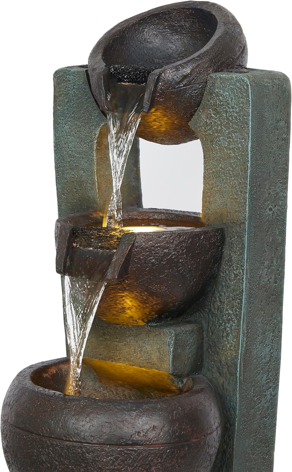 Alpine Corporation TZL400 34' 3 Tier Basin Cascading Fountain with LED Lights, Elegant Outdoor Water Feature for Garden, Patio, Yard & Outdoor Spaces, Relaxing Waterfall Fountain, Gray