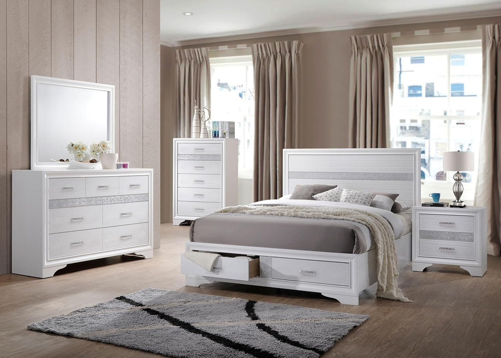 Coaster Home Furnishings Miranda Contemporary 5-Piece Bedroom Set Queen Size Storage Panel Bed Frame 50-inch Headboard White 205111Q-S5
