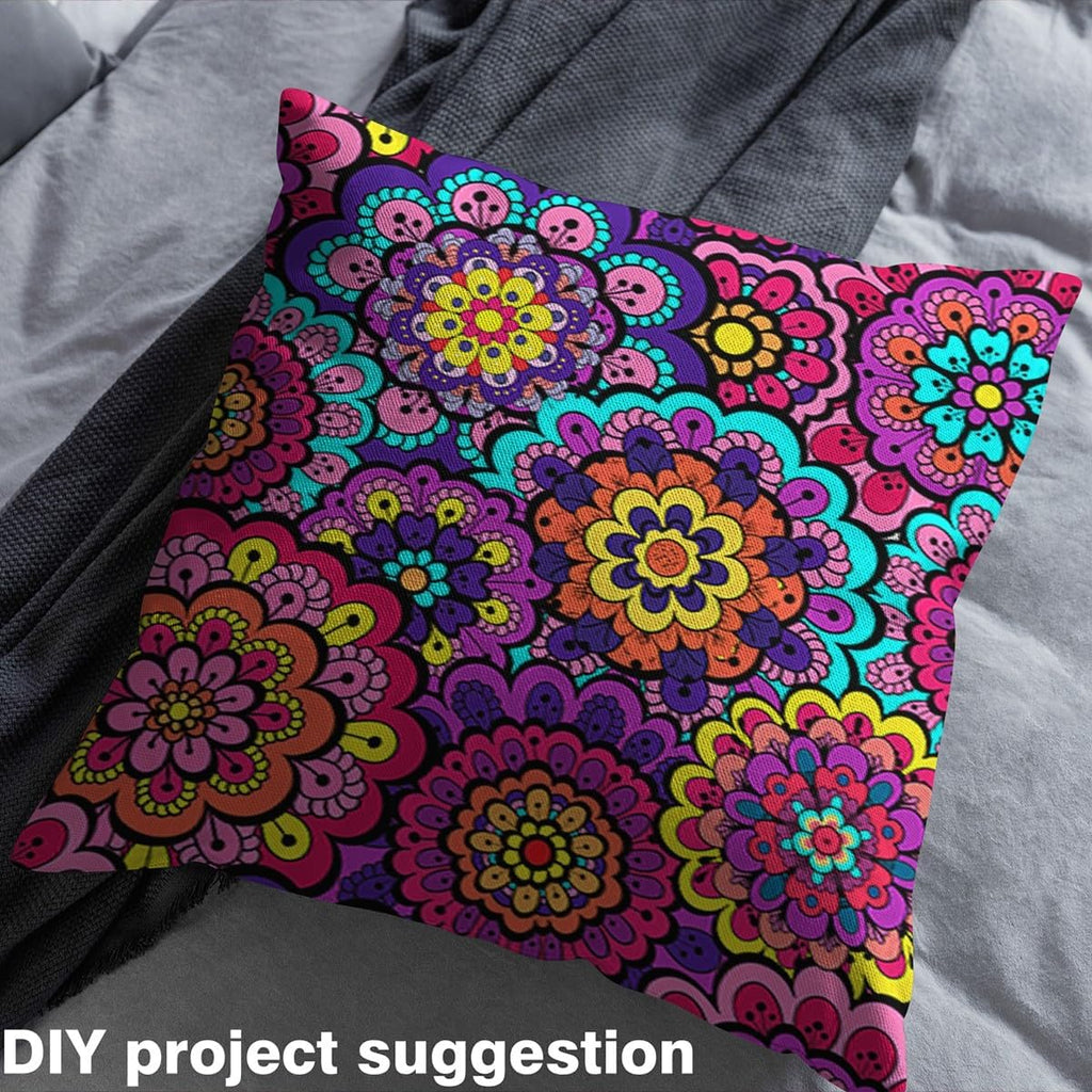 Mandala Flower Fabric by The Yard Watercolor Retro Bohemian Floral Plant Home DIY Fabric by The Yard Cartoon Cute Boho Style Soft Flannel Polyester No Stretch Fabric Quilting Sewing,10 Yards