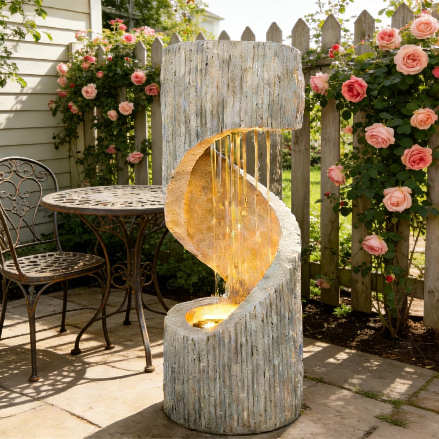 Outdoor Decorative Garden Fountain with LED Lights,39.4-inch High-Rotation Fountain Water Feature