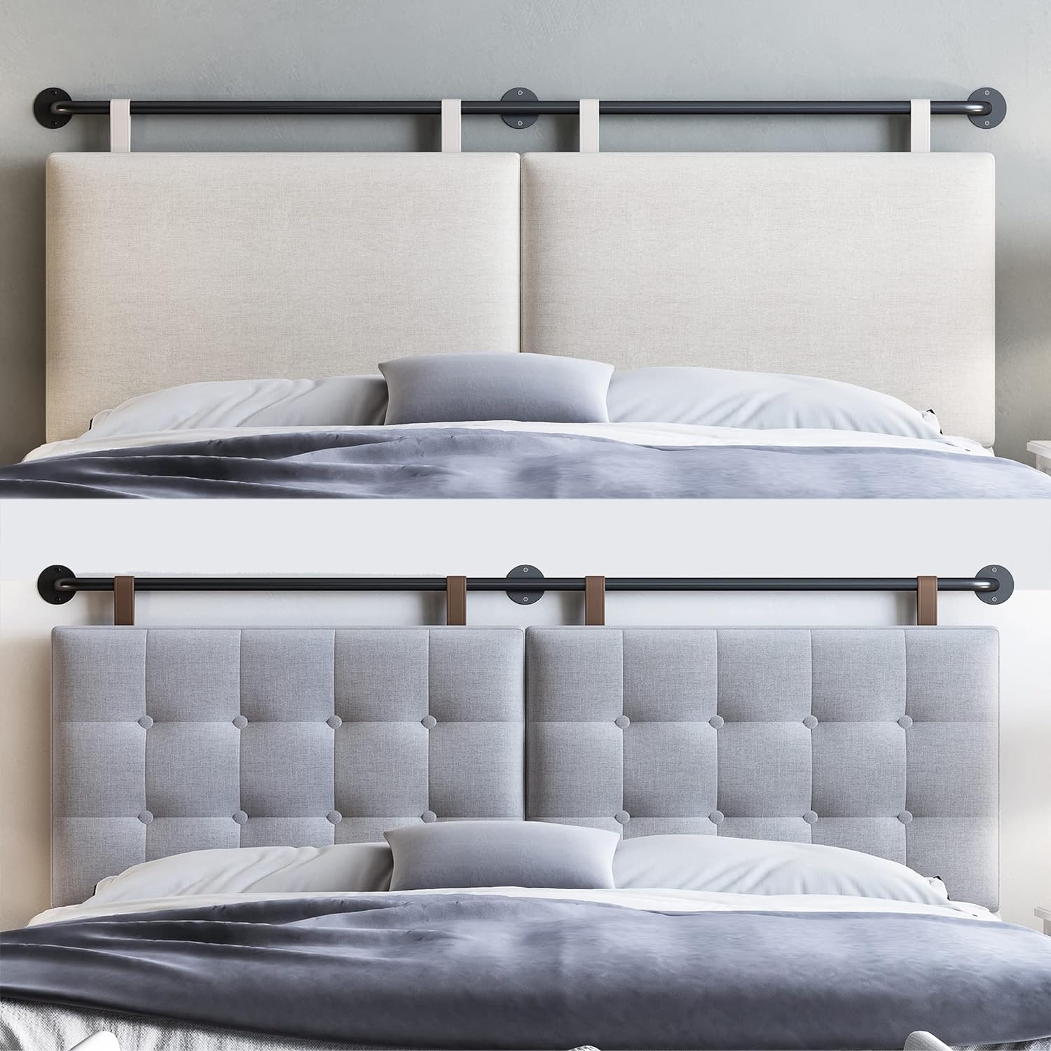 Headboard for King Size Bed, Wall Mounted Headboard with Fine Linen Upholstery and Button Tufting, Adjustable Heigh Head Board for Bedroom (Beige, King)