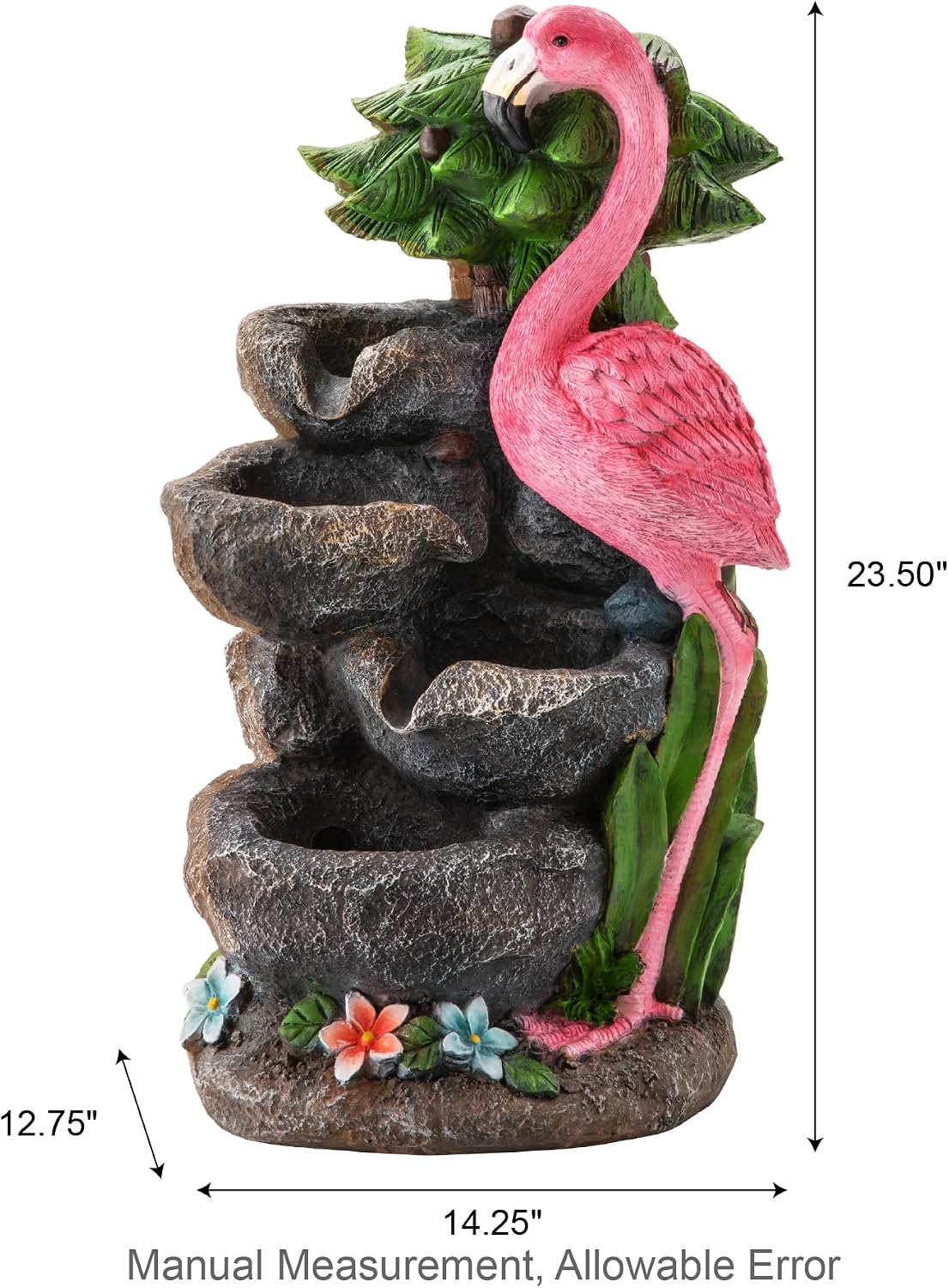 Glitzhome Outdoor Water Fountain, 4-Tiered Flamingo Outdoor Fountain with Lights, 23.5' H Polyresin Decorative Waterfall Feature Garden Fountain with Pump for Garden, Patio, Yard, Deck, Porch Decor