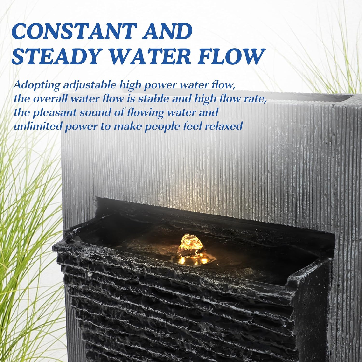 49.6' H Water Fountains Outdoor Garden Decor - Water Fountains and Waterfalls Outside, Large Indoor Floor Standing Resin Fountain Features W/Pump LED Light Cobbles for Patio, Home Art Decor