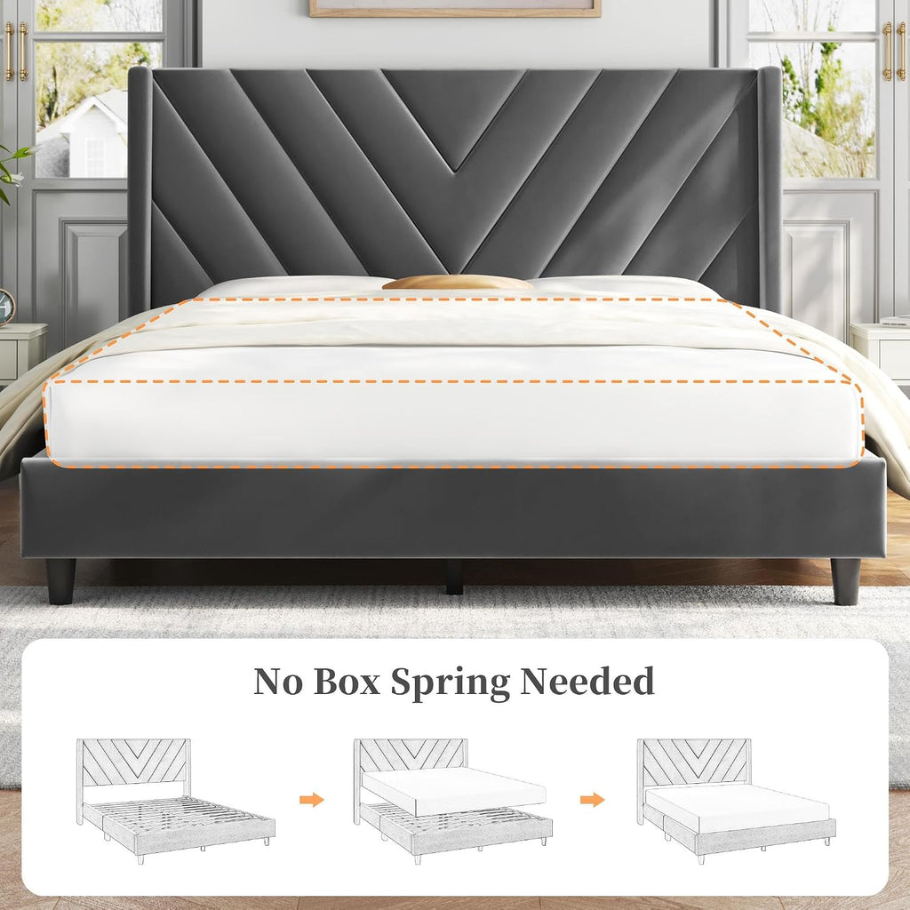Yaheetech Full Bed Frame Upholstered Platform Bed with Wing Side Tufted Headboard/Sturdy Wooden Slat Support/No Box Spring Needed/Mattress Foundation,Dark Gray Full Bed