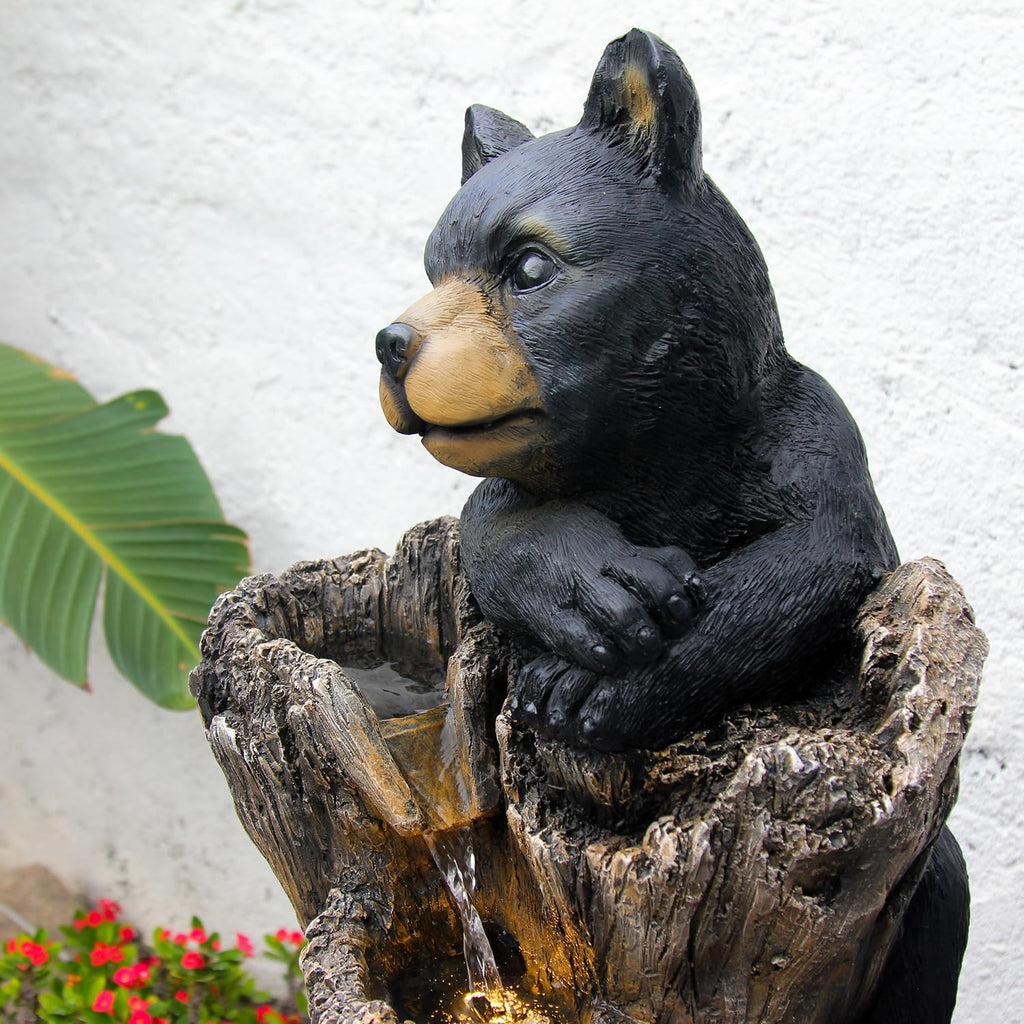 YZM 40.16' H 5 Tier Outdoor Fountain Black Bears Climbing Tree Garden Water Fountain Outdoor Water Feature Resin for Farmhouse Patio Yard Deck Home Lawn Porch House Relaxation Exterior Balcony
