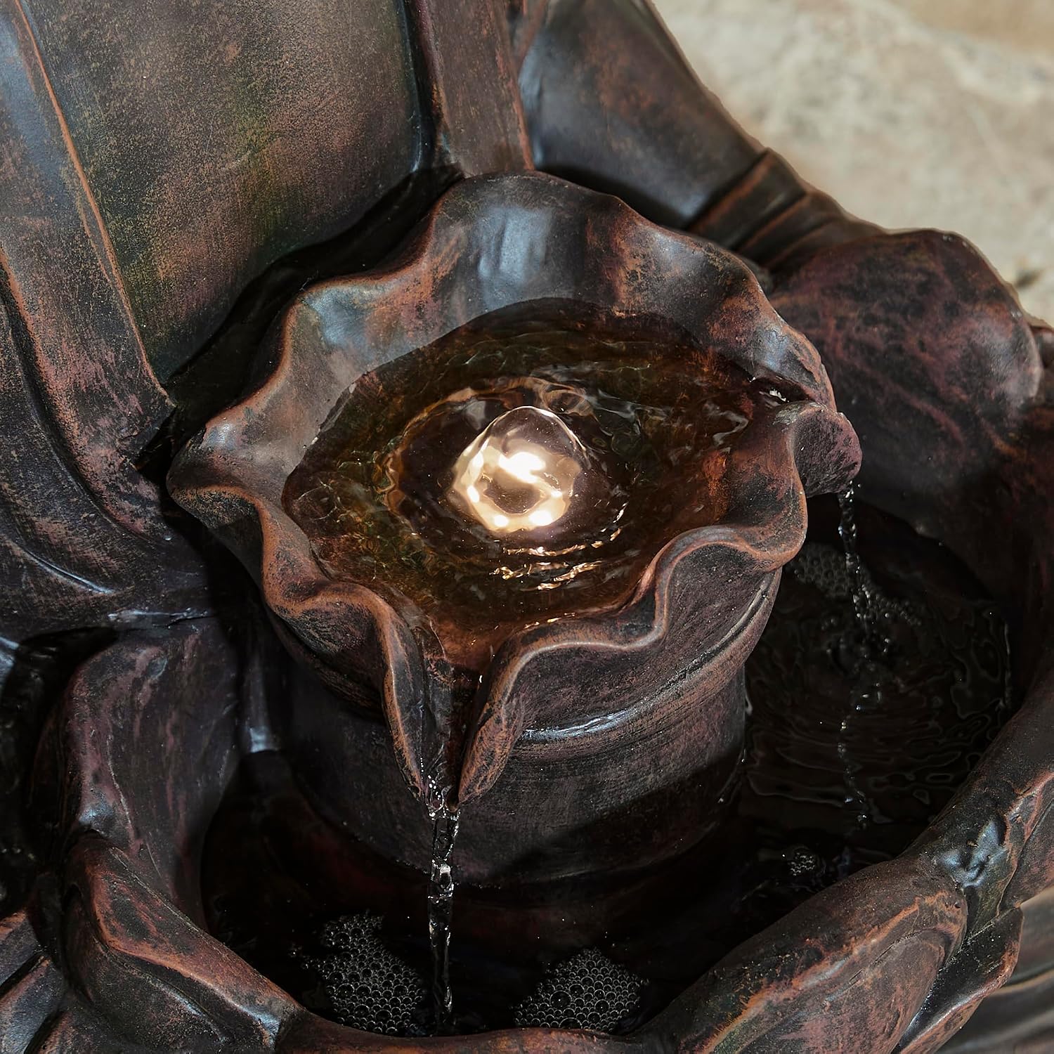 Glitzhome Zen Style Meditating Buddha Statue Fountain Polyresin Outdoor Decoration with Pump and LED Light, 23.25' H