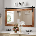 COGOOD Farmhouse Barn Door Mirror - 41' x 26' Rustic Wood Framed Wall Mirror for Bathroom, Living Room, Bedroom Wall Decor (Brown)