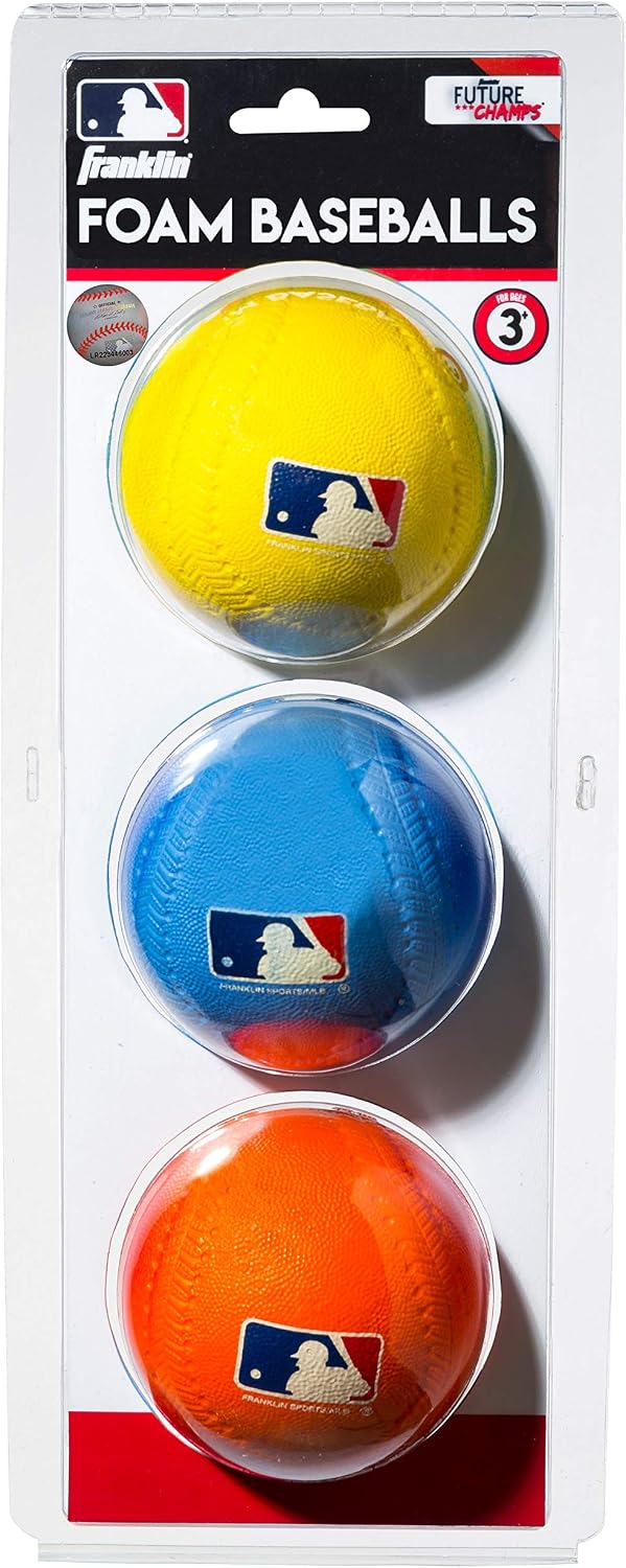 Franklin Sports Foam Baseballs - Soft Foam Practice Baseballs for Kids - Perfect for Hitting and Indoor or Outdoor Play - 3 Pack - Official MLB Licensed Product