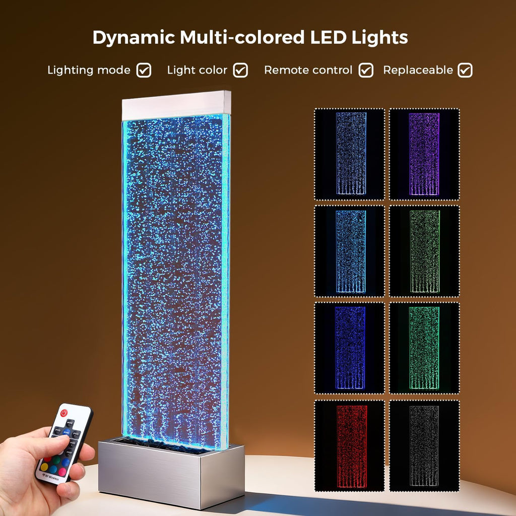 Jocoevol Bubble Wall Waterfall Fountain, Acrylic Indoor Floor Standing Water Wall with Changing LED Color Lights Remote Control, 63.4' x 19', Housewarming, Home Decor (Bubble Wall)
