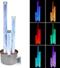 Alpine Corporation 54' Tall 3 Tier Indoor and Outdoor Water Acrylic Bubble Fountain for Home, Office, and Patio Decor, with Remote and 16 Color LED Lights, Silver Base