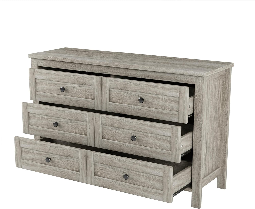 Farmhouse Bedroom Set 3 Pieces, Queen Size Wood Platform Bed Frame, Nightstand and Dressing Table, Queen Bedframe with Double Sliding Door Headboard and Charging Station (Antique Gray, Queen)