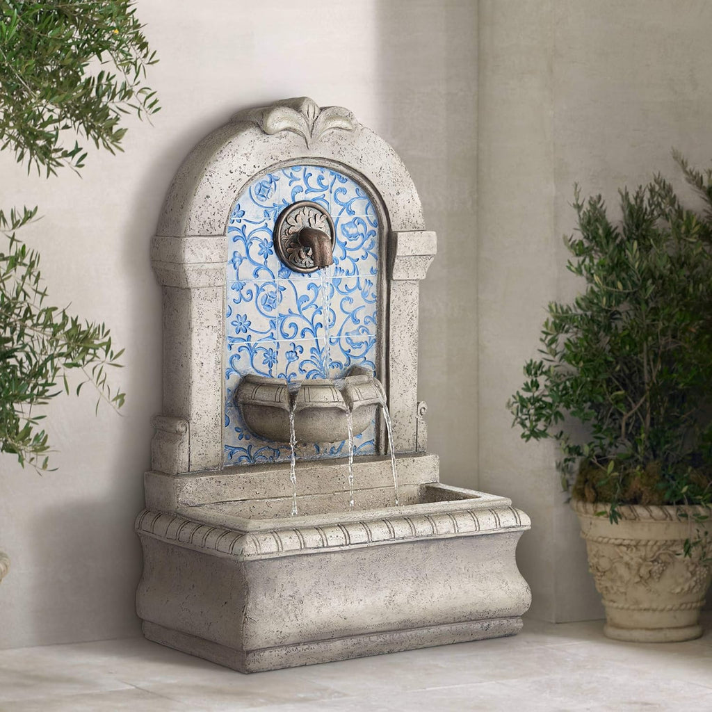 Manhasset 30 1/4' High Large Italian Outdoor Decor Blue Faux Stone Floor Fountain Standing Waterfall Tiered Cascading Water Feature for Outside Garden Patio Yard Backyard Porch Deck - John Timberland