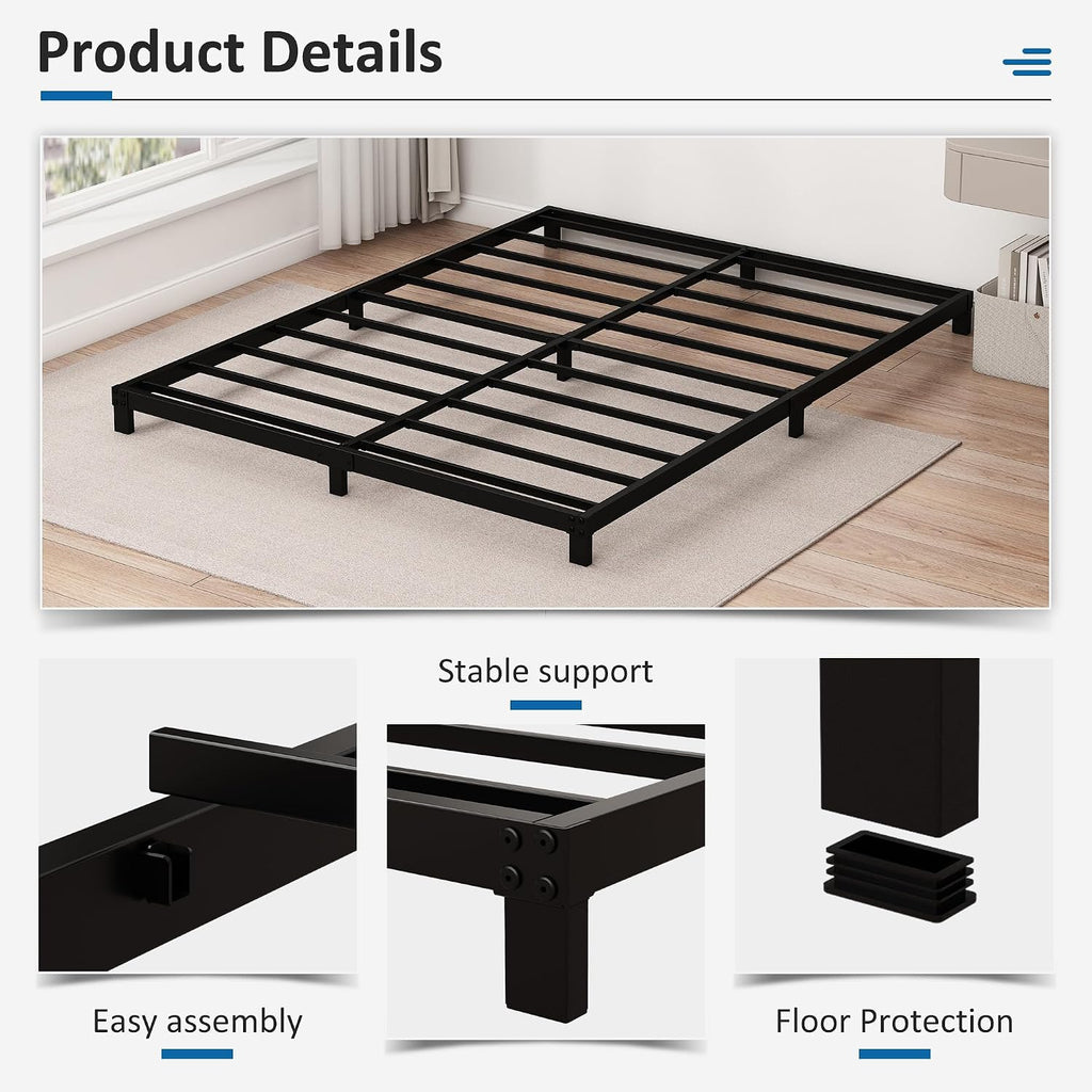 5 Inch Low King Bed Frame Heavy Duty Metal Platform, No Box Spring Needed, Easy Assembly Mattress Foundation, No Noise, Black
