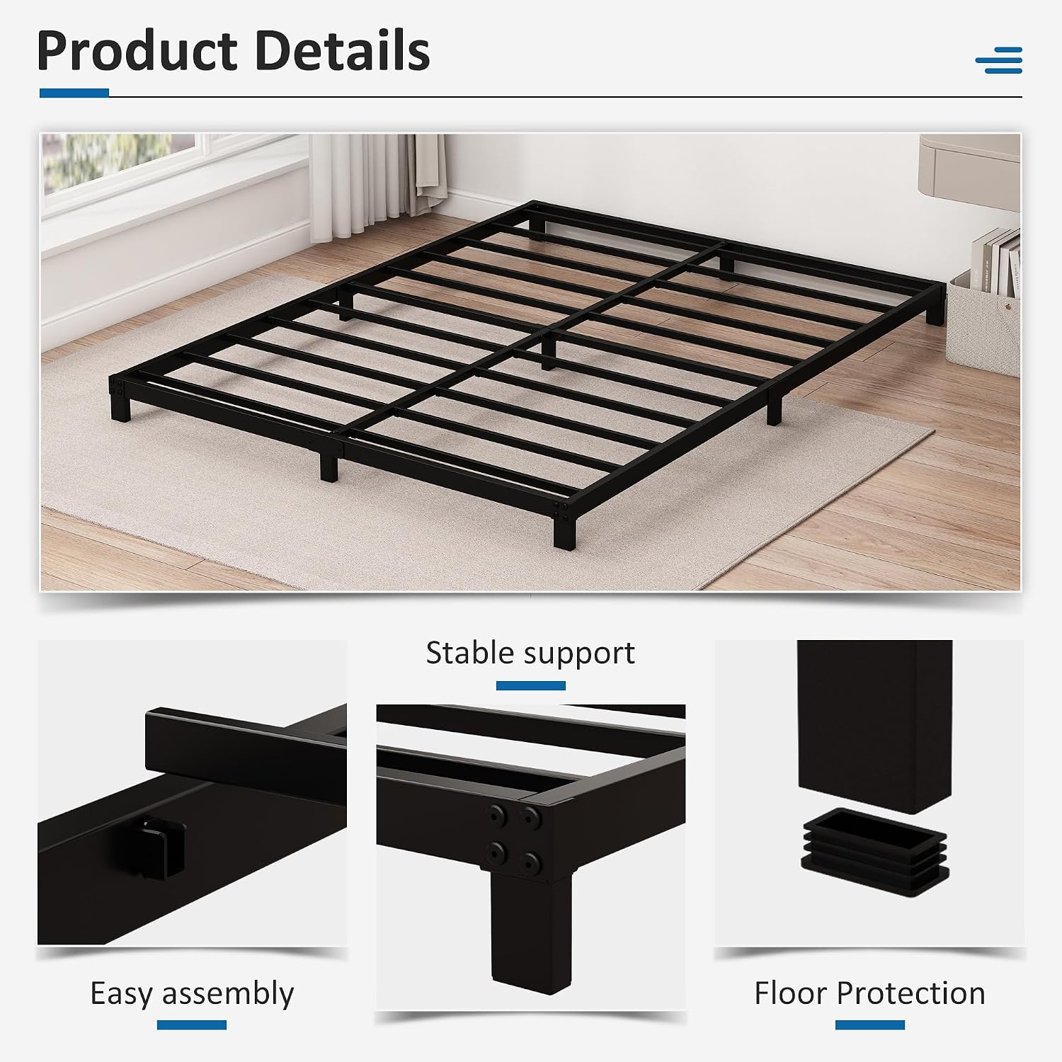 5 Inch Low King Bed Frame Heavy Duty Metal Platform, No Box Spring Needed, Easy Assembly Mattress Foundation, No Noise, Black