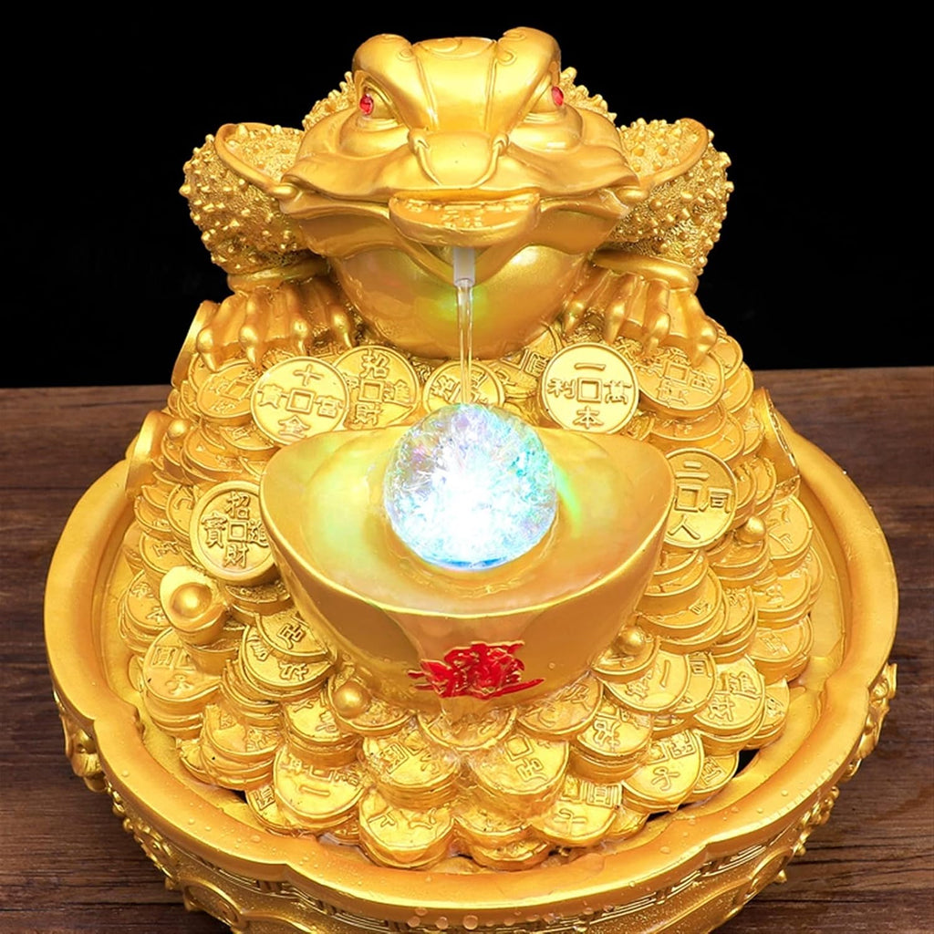 Tabletop Water Fountain Golden Lucky Tabletop Fountains Resin Indoor Waterfall Fountain Home Office Feng Shui Wealth Lucky Decoration Opening Housewarming Gift Home Decor