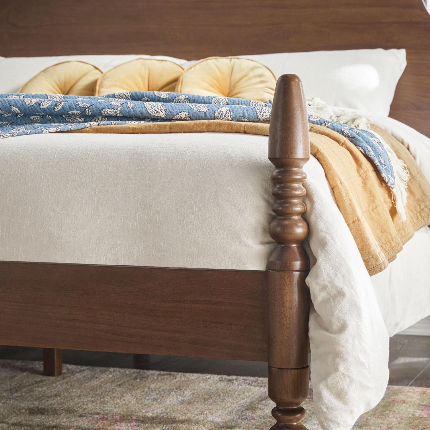 Walker Edison EZ Assembly Traditional Wood Spindle Post Bed, No Box Spring Bed Frame, Modern Farmhouse Bed, King Size, Dark Brown
