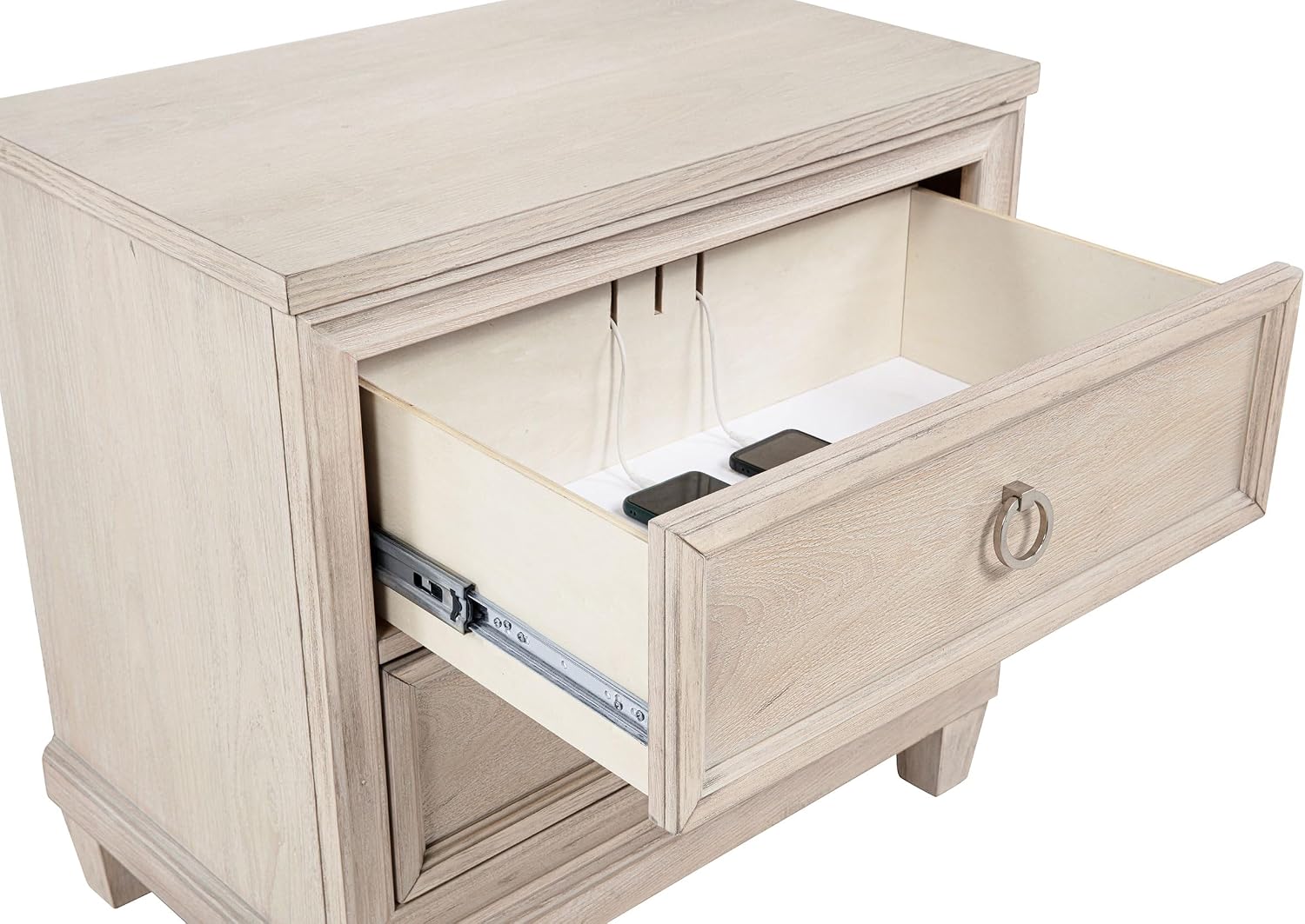 Coaster Home Furnishings - Pembroke - Wood - 4-Piece Bedroom Set with Molding Details, Nailhead Trim, Tapered Legs and Cable Access - Bedroom - California King Size - Washed Oak - 215921KW-S4