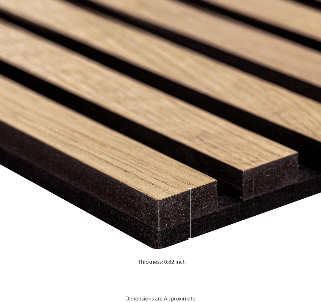 MSI 4-Pack Acoustic Wood Slat Wall Panels for Interior Decor, 3D Fluted Sound Absorbing Wood Paneling for Accent Wall Ceiling Kitchen Living Room Bedroom, Eco-Friendly MDF - 9.5 in. x 94.5 in. Natural