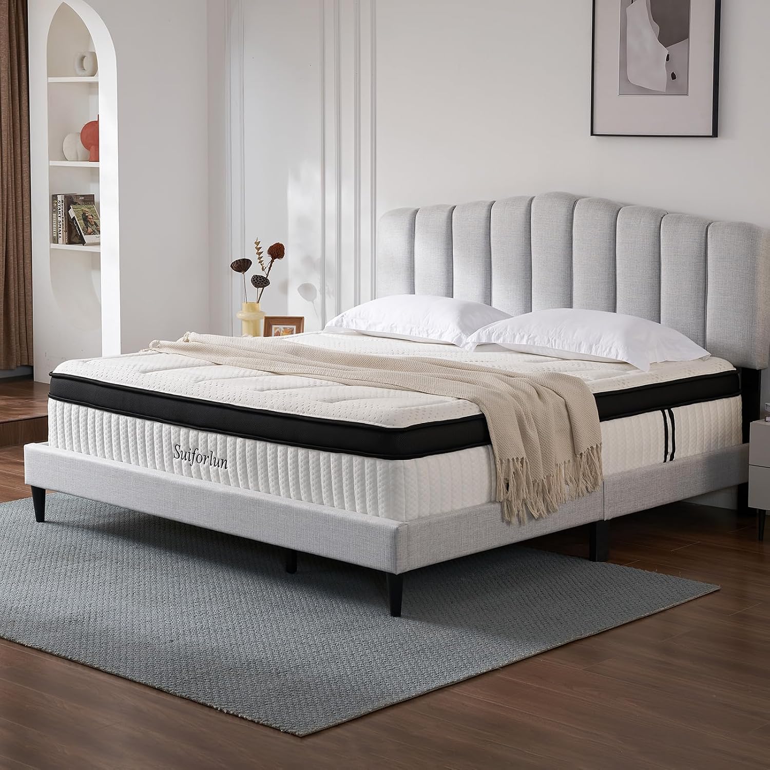 Suiforlun Full Size Mattress, 14 Inch Gel Memory Foam Hybrid Full Mattress in a Box with Pocket Springs, Euro Top Luxury 7 Premium Layers, Cooling Comfort & Pain Relief, Medium-Firm