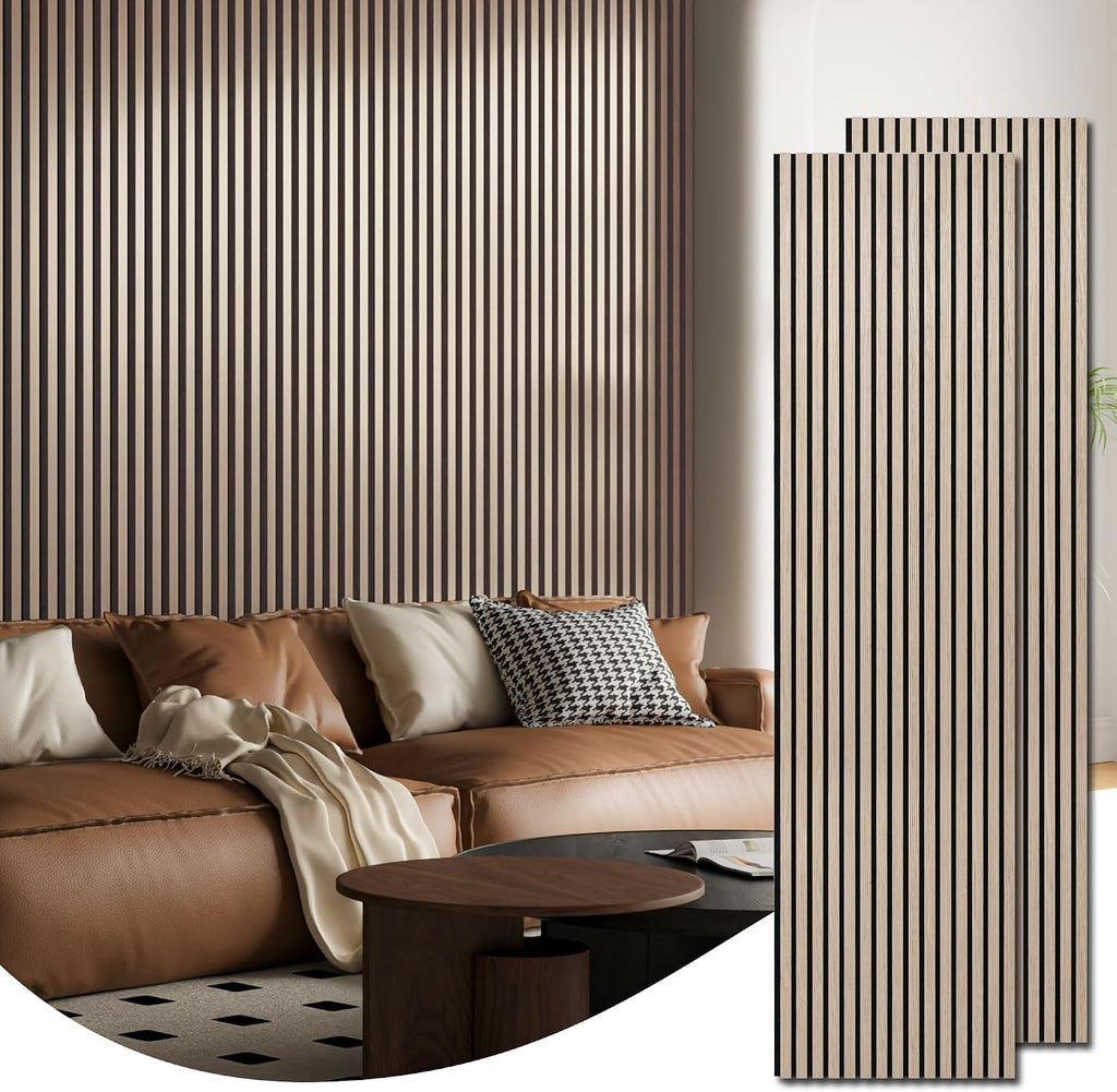 Art3d 2-Pack 94.5' x 24' Acoustic Wood Panels for Wall, 31 sq.ft Soundproof Wood Slat Panels, 3D Fluted Sound Absorbing Paneling for Interior Wall Decor, Living Room, Bedroom - Brown Oak