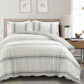 Lush Decor Farmhouse Stripe Reversible Cotton Duvet Cover Set 3 Piece Set, King Dark Gray - Bedding Set - Striped Duvet Cover King Size - Farmhouse Decor