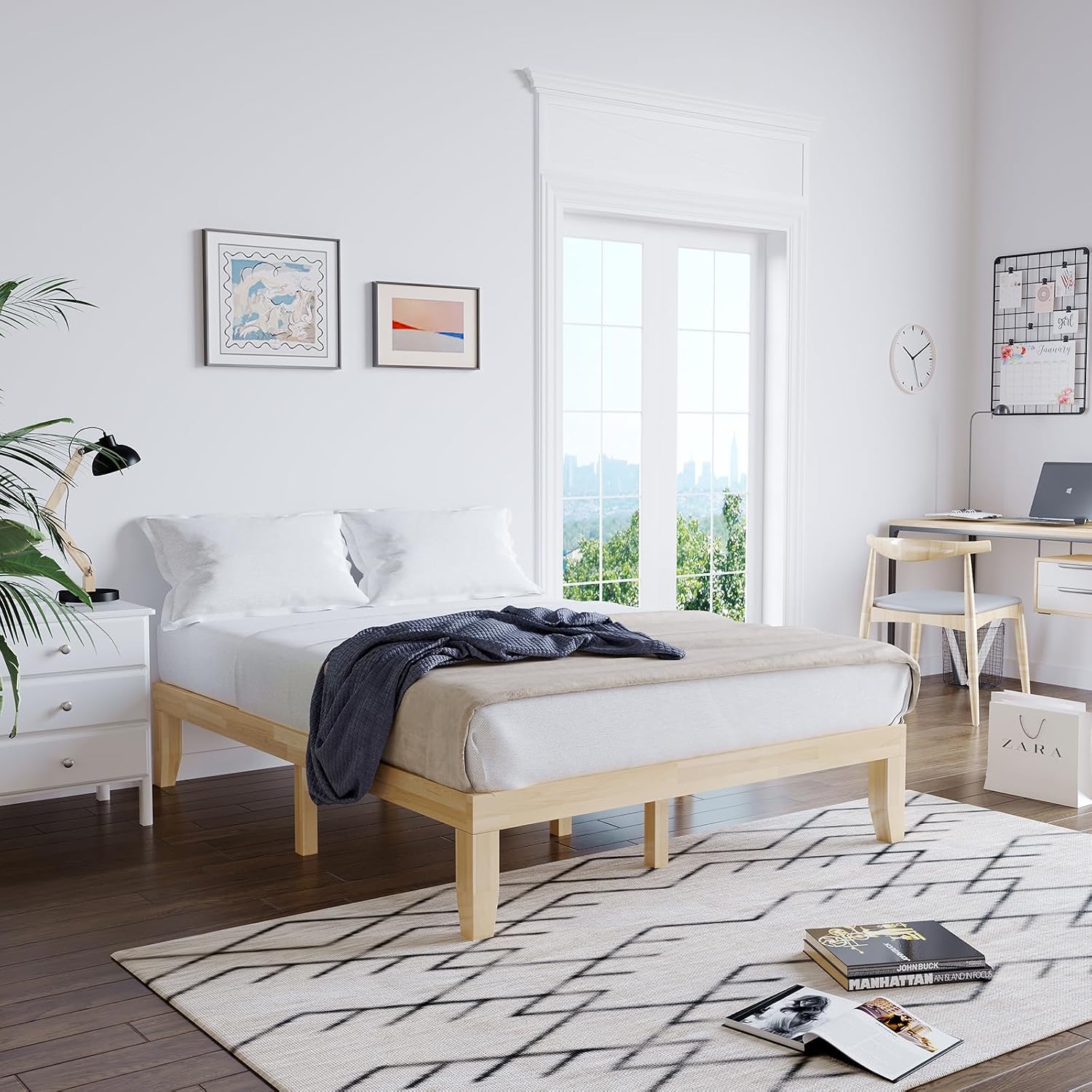 Giantex 14 Inch Full Wood Platform Bed Frame, Minimalist Style Mattress Foundation with Solid Rubber Wood, Heavy Duty Slat Support, Without Headboard, Easy Assembly, No Box Spring Needed, Natural