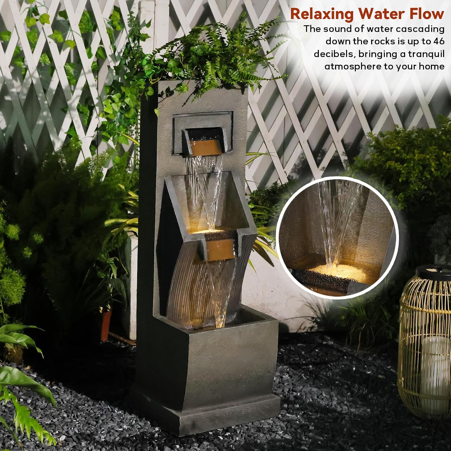 Sunlinua 35H Modern Outdoor Water Fountain with 3-Tiers Cascading Waterfall Feature for Indoor or Outdoor Cascading Waterfall for Relaxing Garden Patio Backyard Deck Porch or Home Décor