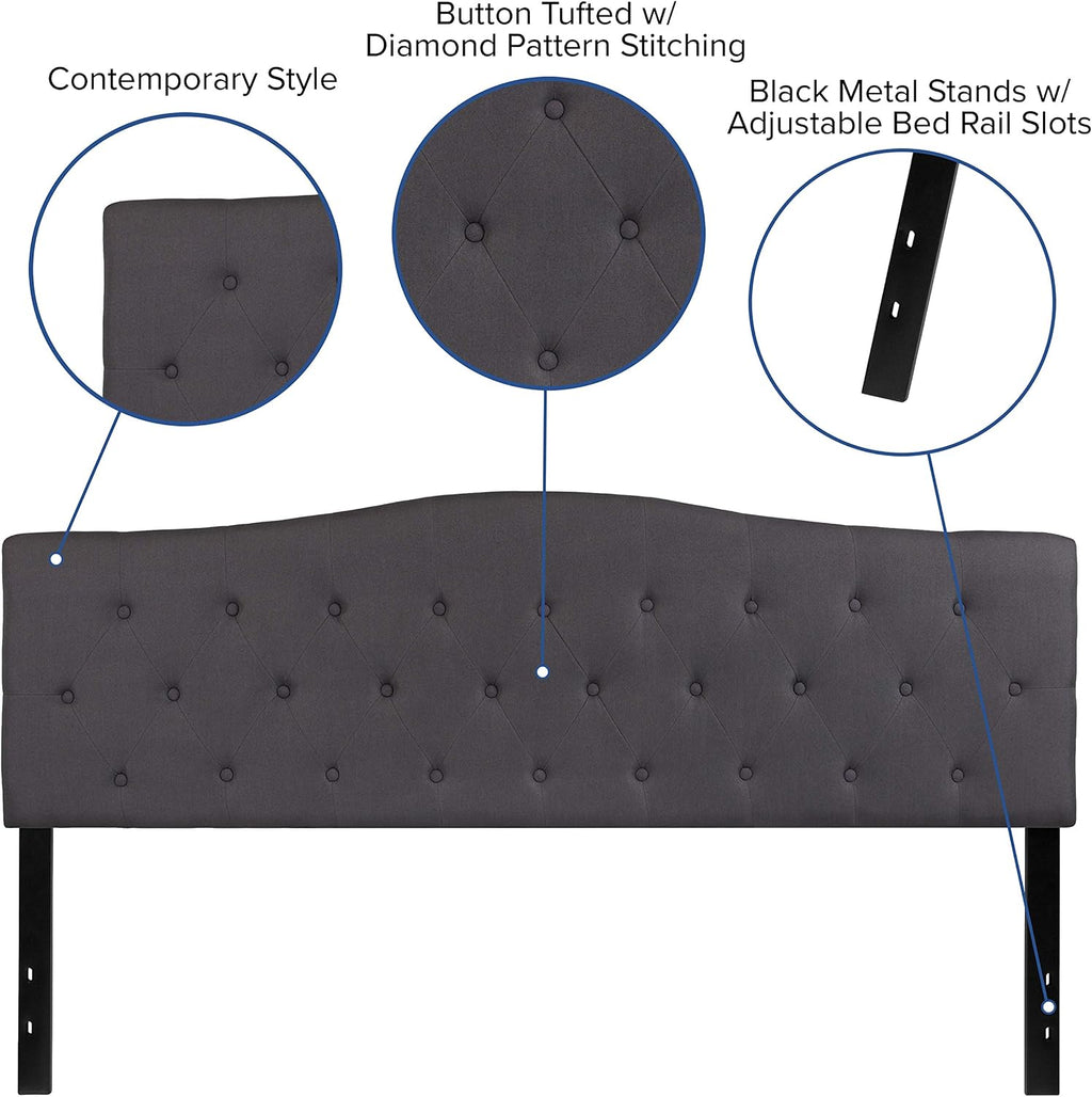EMMA + OLIVER Tufted Upholstered King Size Headboard in Dark Gray Fabric