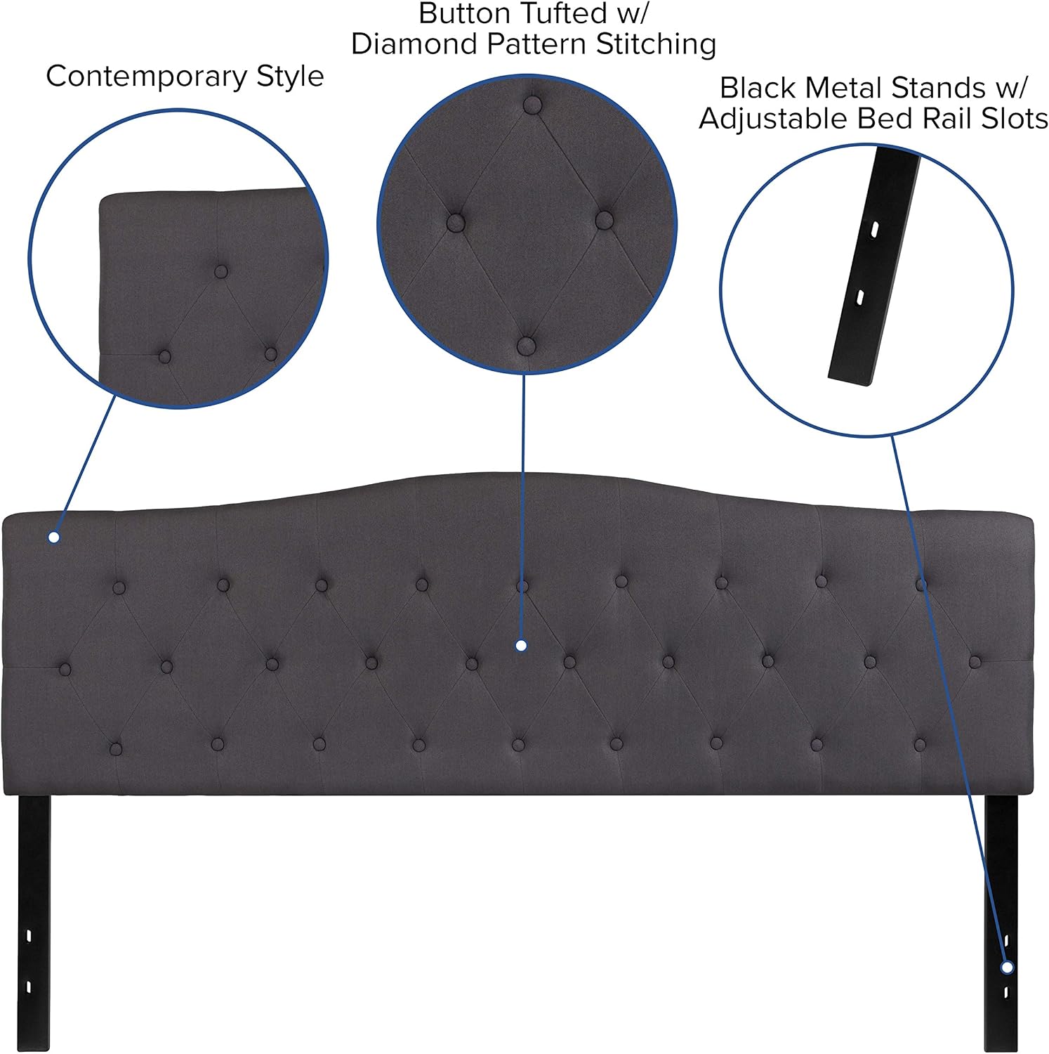 EMMA + OLIVER Tufted Upholstered King Size Headboard in Dark Gray Fabric